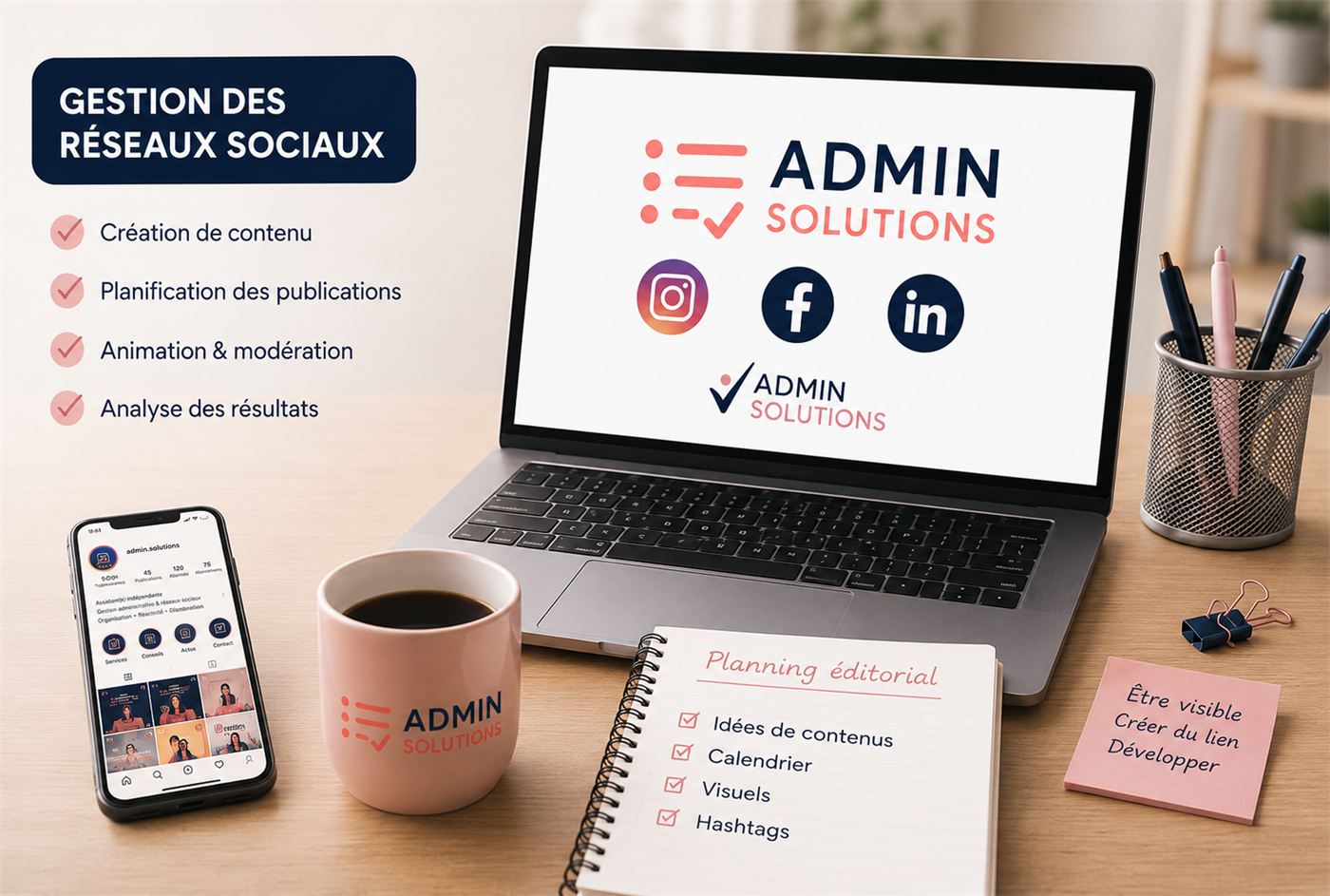 Gestion des réseaux sociaux : création de contenu, planification, animation
